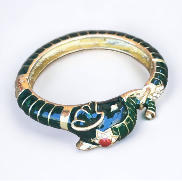 🐘 Designer Alilang enameled and jeweled elephant clamper bracelet - Picture 3 of 15